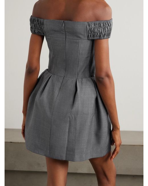 ShuShu/Tong Gray Off-The-Shoulder Gathered Woven Mini Dress
