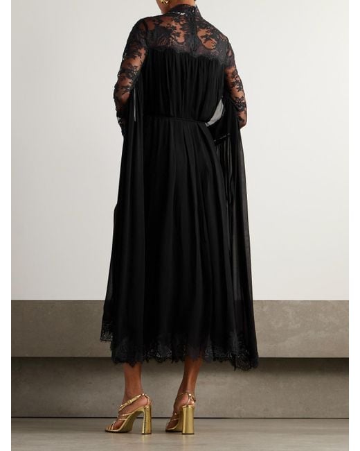 Zimmermann Black Midikleid Aus Crêpe Mit Spitzeneinsätzen Und Raffungen