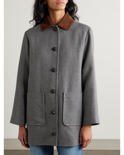 Manteau En Tissu À Finitions En Velours Côtelé Freya Veronica Beard en coloris Gray