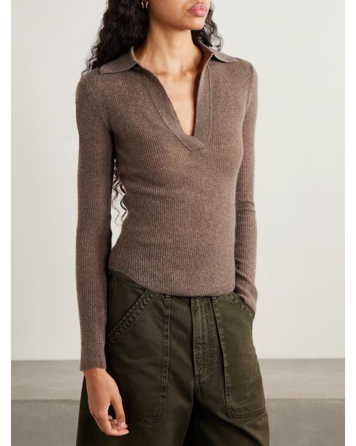 Citizens of Humanity Brown Simone Ribbed Wool And Cashmere-Blend Polo Sweater