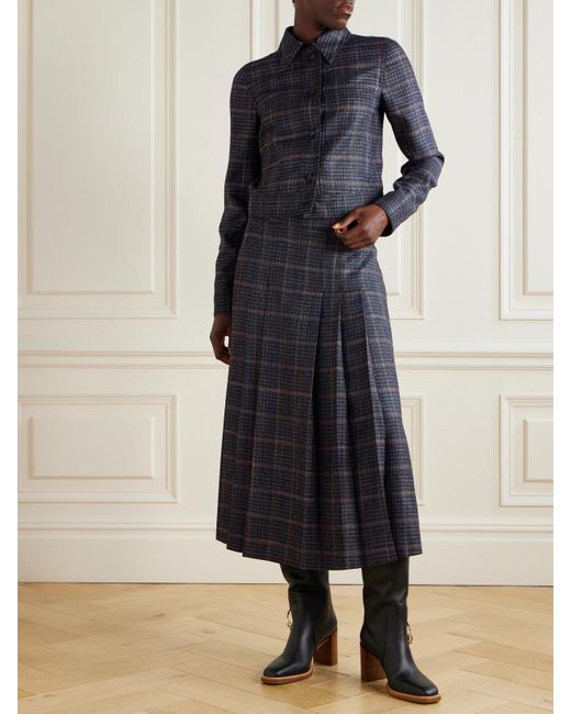 Gabriela Hearst Blue Thereza Prince Of Wales Checked Wool And Silk-Blend Jacket
