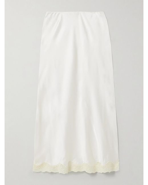 The Row White Irene Lace-Trimmed Silk-Charmeuse Skirt