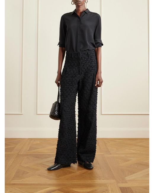 Ulla Johnson Blue Beatrix Fringed Cotton-Twill Wide-Leg Pants