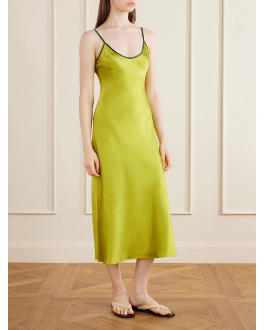 Comme Si Yellow Bias Silk-Charmeuse Slip Midi Dress