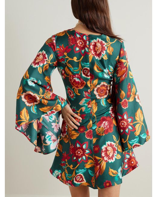 LaDoubleJ Multicolor Magnifico Belted Floral-Print Silk-Twill Mini Dress