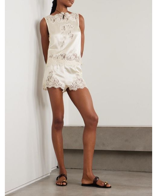 Doen Natural Iona Lace-Trimmed Silk-Satin Shorts