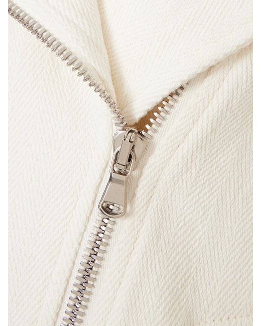 Brunello Cucinelli Natural Embellished Herringbone Cotton And Linen-Blend Biker Jacket