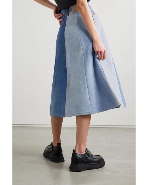B Sides Blue Simone Patchwork Upcycled Denim Midi Skirt