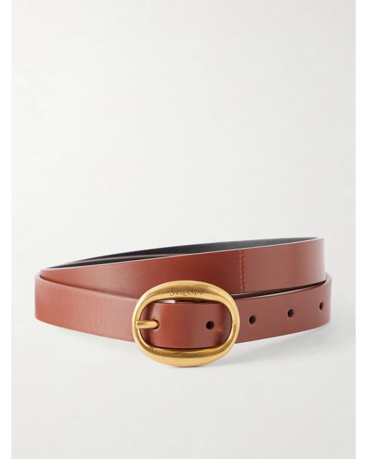 Saint Laurent Brown Logo-Engraved Leather Belt