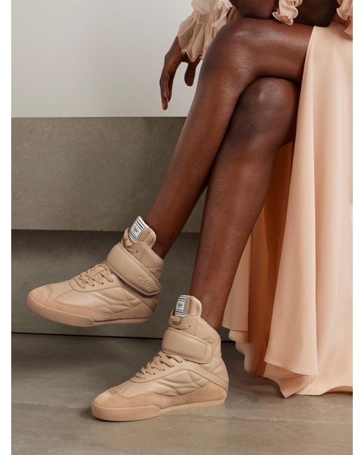 Chloé Natural Kick Sneakers Aus Gestepptem Leder Mit Velourslederbesätzen