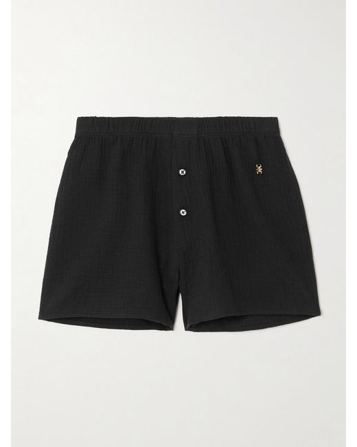 ÉTERNE Black Jude Embellished Cotton-Gauze Shorts
