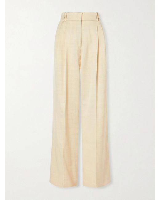 Another Tomorrow Natural Pleated Twill Wide-Leg Pants