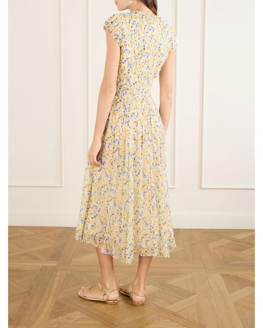 Ulla Johnson Natural Calliope Floral-Print Silk-Crepon Midi Dress
