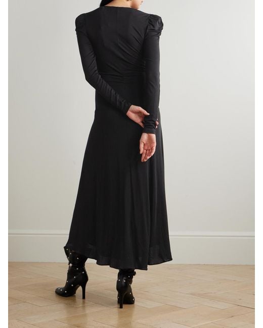 Isabel Marant Black Nejma Asymmetric Gathered Stretch-Jersey Midi Dress