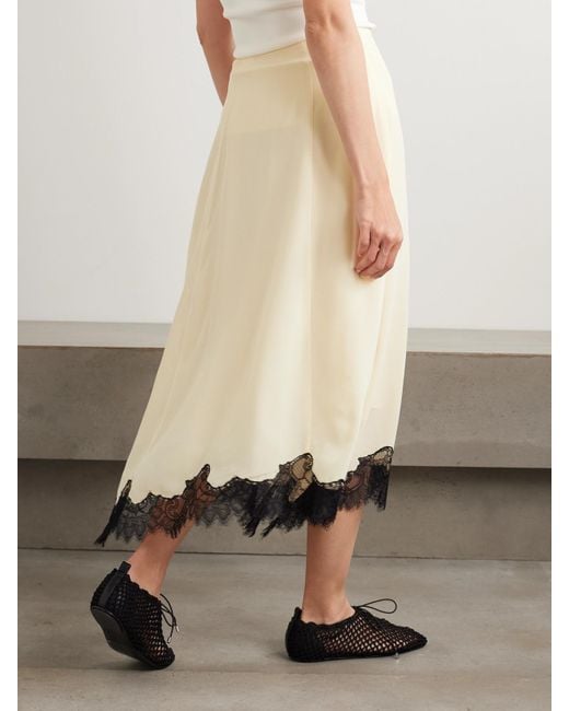 Ulla Johnson Natural Rosine Lace-Trimmed Silk Crepe De Chine Midi Skirt