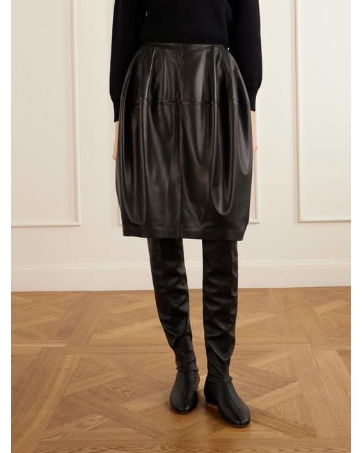 Totême Black Leather Midi Skirt