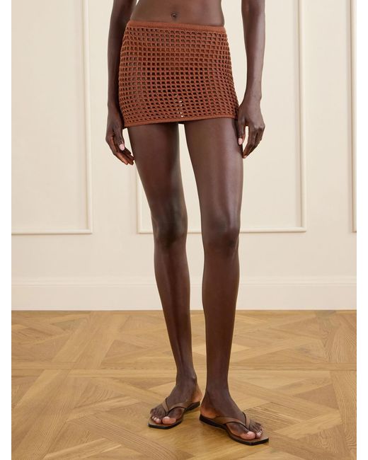 Haight Brown Sheila Open-Knit Cotton-Blend Mini Skirt