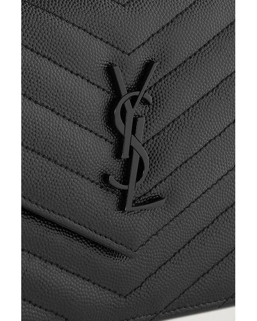 Saint Laurent Black Cassandre Envelope Chain Matelassé Textured-leather Wallet