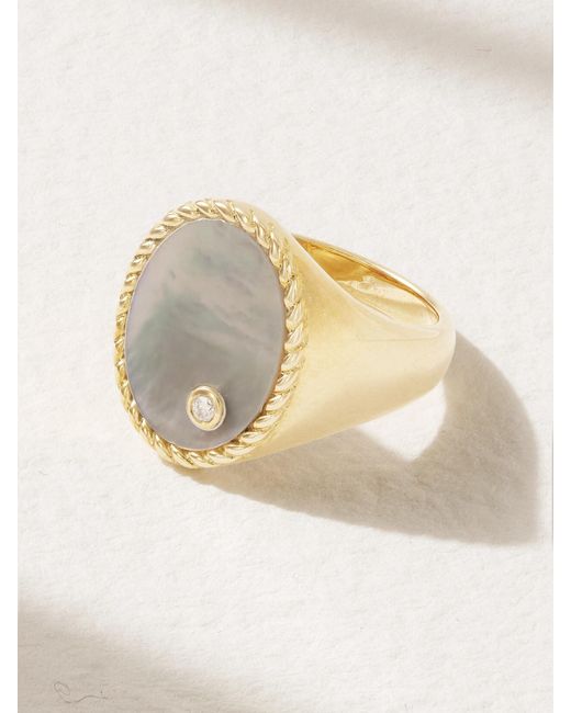 Yvonne Léon Natural 9-Karat, Mother-Of-Pearl And Diamond Signet Ring