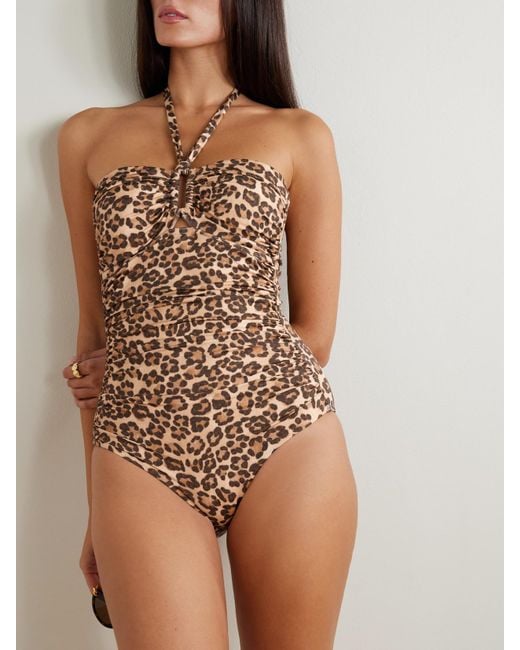 Zimmermann White Wanderlust Cutout Ruched Leopard-Print Swimsuit