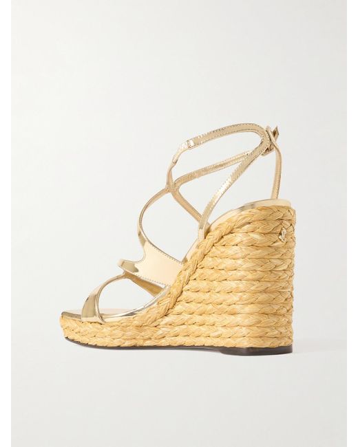 Jimmy Choo Ayla 110 Metallic Leather Espadrille Wedge Sandals