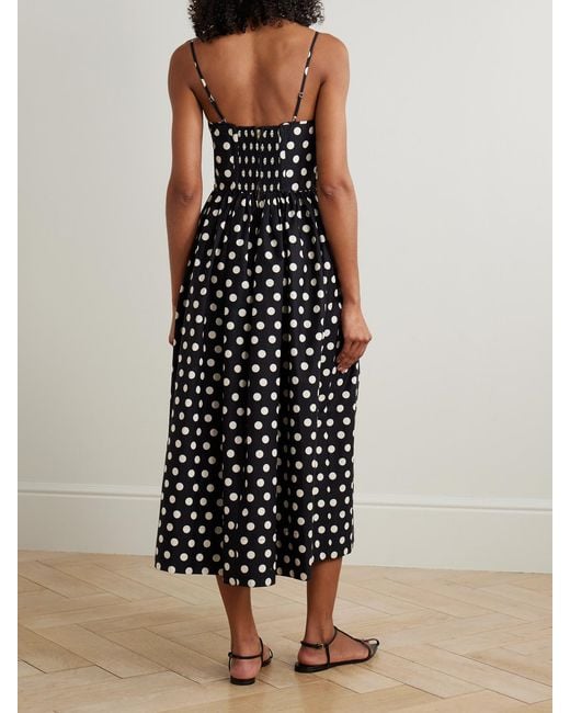 Cara Cara White Alba Polka-Dot Gathered Smocked Cotton-Poplin Midi Dress