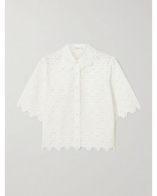 FRAME White The Deco Bluse Aus Baumwolle Mit Lochstickerei Und Wellenkanten