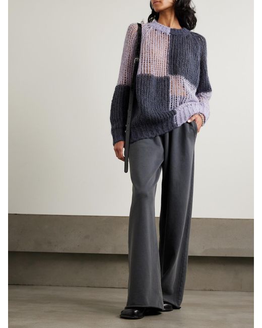 Acne Blue Oversized Two-Tone Open-Knit Sweater