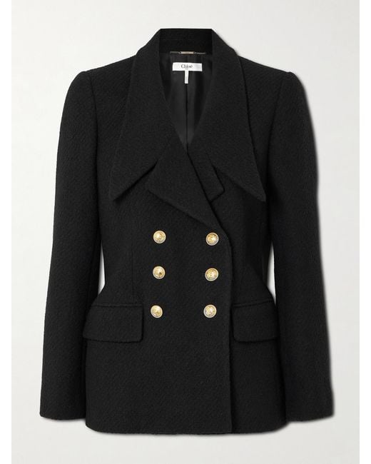 Chloé Black Double-Breasted Wool-Blend Bouclé Blazer