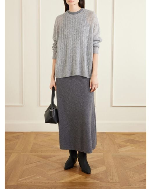 Lisa Yang Gray Amabel Cable-Knit Cashmere And Silk-Blend Sweater