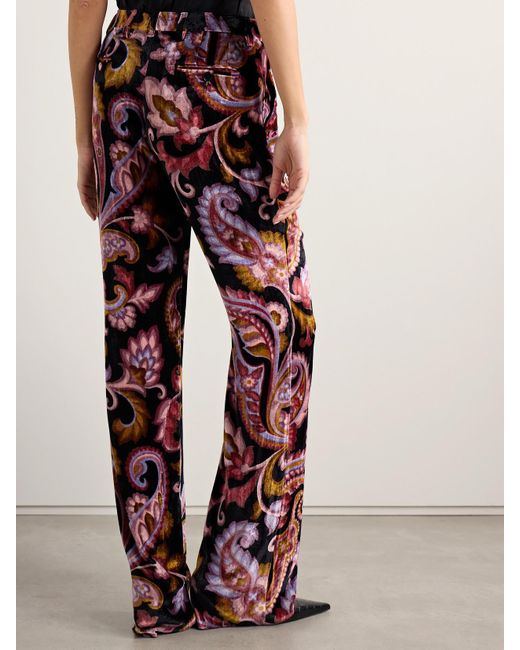Etro Black Paisley-Print Velvet Straight-Leg Pants