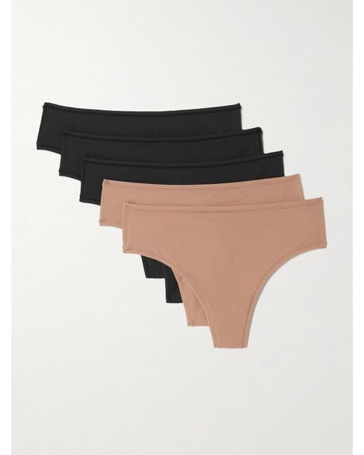 Skims Black Fits Everybody Thong 5-Pack – Onyx And Sienna – Set Aus Fünf Strings