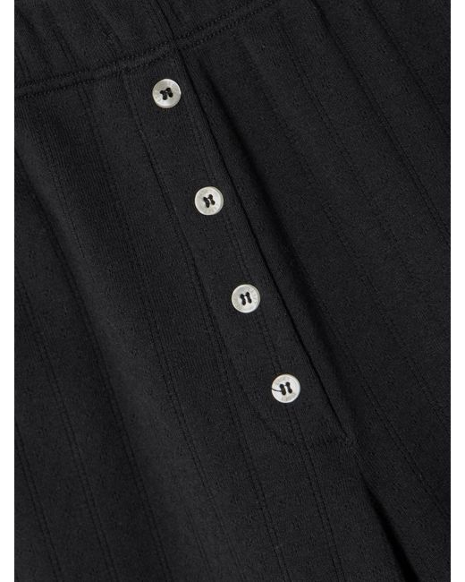 Leset Black Boxer Pointelle-Knit Cotton Wide-Leg Pants