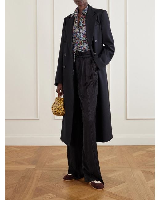 Dries Van Noten Blue Belted Moiré High-Waist Wide-Leg Pants