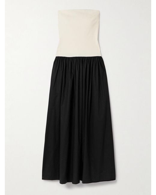 Esse Studios Black Duo Strapless Stretch-Knit And Organic Cotton-Poplin Maxi Dress