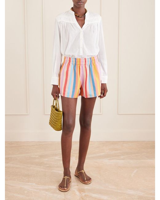 Marrakshi Life White Striped Cotton-Blend Shorts