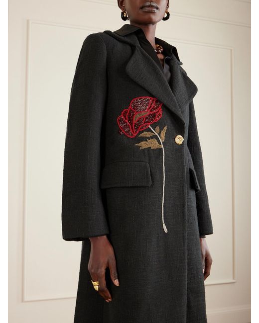 Alix Of Bohemia Black Petunia Bead-Embellished Cotton-Tweed Coat