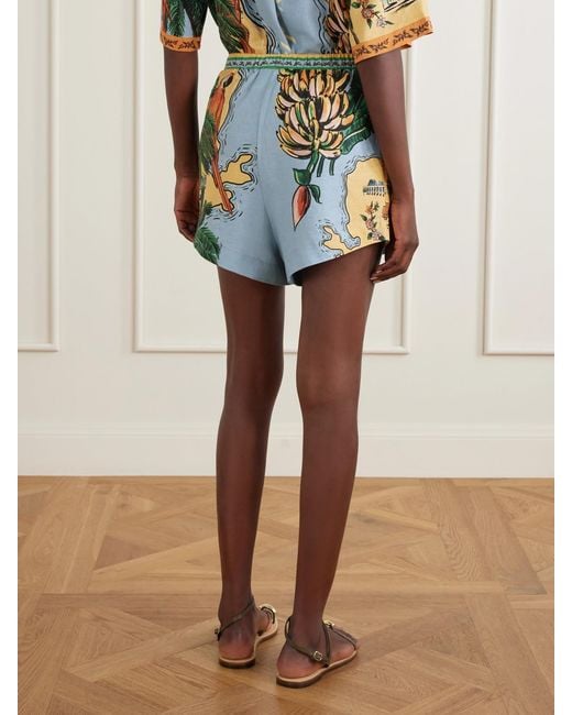 Farm Rio Blue Beaches Path Printed Linen-Blend Shorts