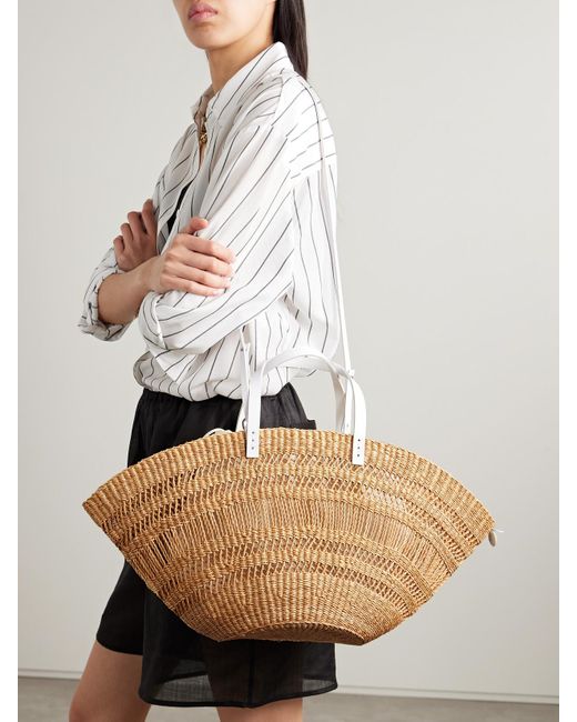 Muuñ Natural Colette Leather-Trimmed Straw Tote