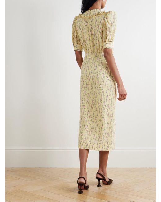 Alessandra Rich Metallic Garden Party Midikleid Aus Crêpe De Chine Aus Seide Mit Blumenprint Und Schleife