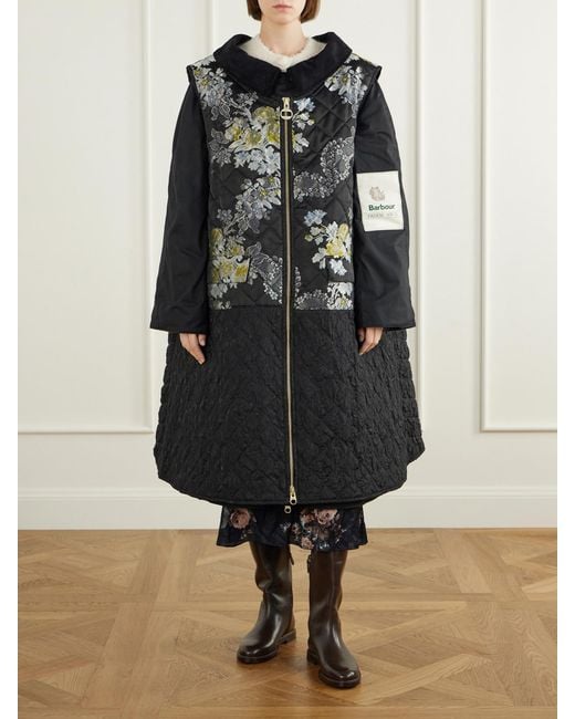 Erdem Black Barbour Embellished Waxed Cotton-Jacquard Coat