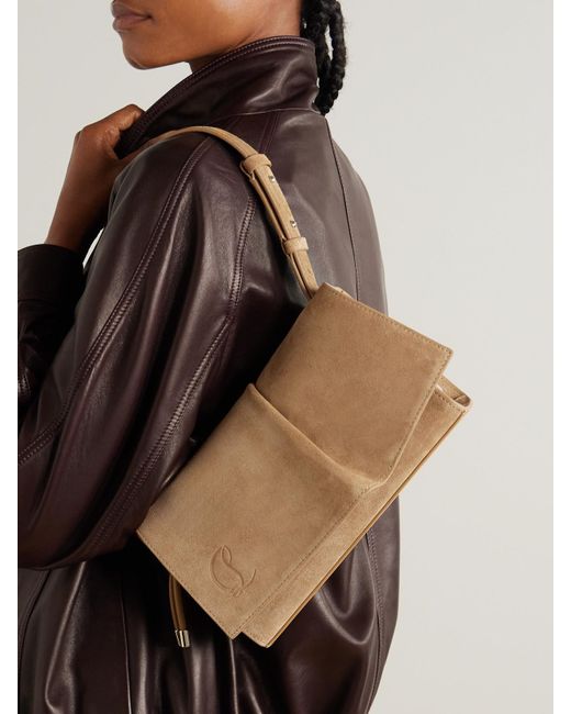 Christian Louboutin Natural Baggy Small Logo-Debossed Suede Shoulder Bag