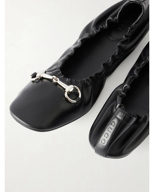 Gucci White Prima Horsebit-Embellished Leather Ballet Flats