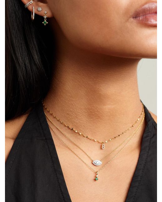 STONE AND STRAND Natural Tiny Goddess Kette Aus 14 Karat Mit Diamant Und Smaragd