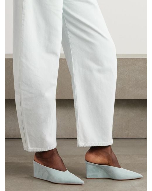 Alaïa Gray 75 Suede Wedge Mules