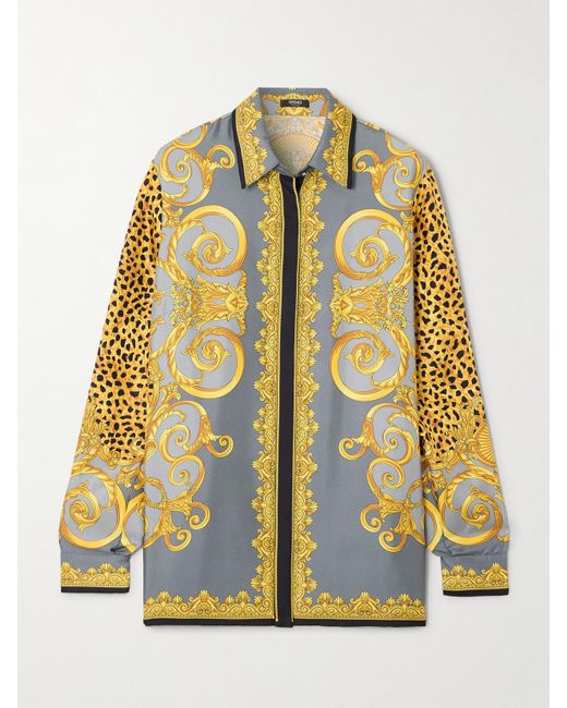 Versace Metallic Hemd Aus Bedrucktem Seiden-Twill