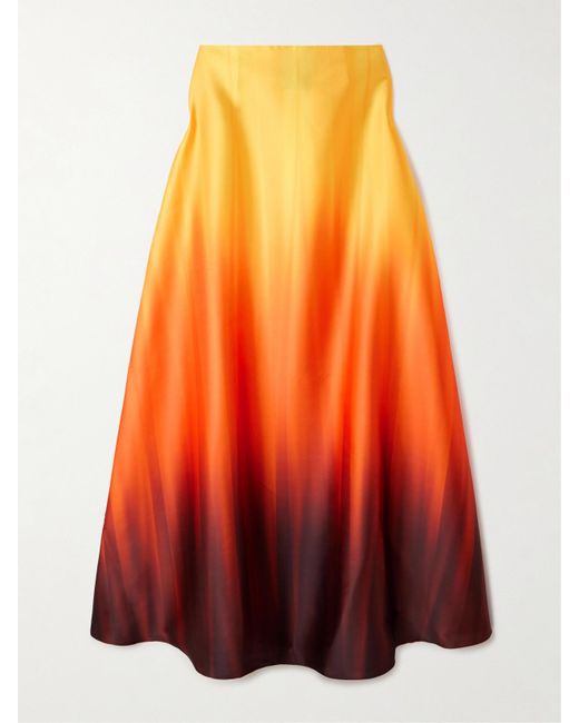 ‎Dima Ayad Orange Oversized Strapless Ombré Pleated Taffeta Gown