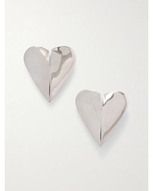 Alaïa White Torn Heart Silberfarbene Oversized-Ohrringe