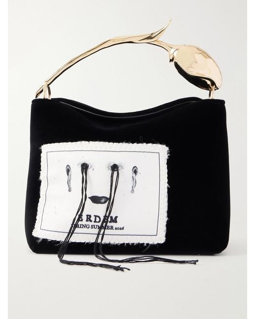 Erdem Black Bloom Mini Appliquéd Velvet Clutch Bag