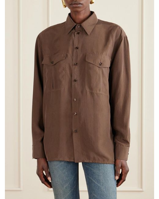 Saint Laurent Brown Silk Habotai Shirt